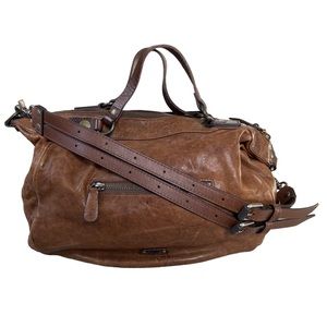 Frye Becca Rustic Italian Leather Brown Shoulder Bag Satchel Dual Handle Purse